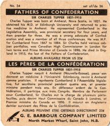 1967 G. E. Barbour Fathers of Confederation #34 Sir Charles Tupper Back