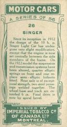 1924 Imperial Tobacco Co. of Canada (ITC) Motor Cars (C22) #26 Singer Back