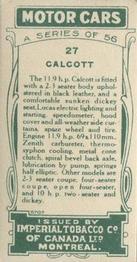 1924 Imperial Tobacco Co of Canada (ITC) Motor Cars (C22) #27 Calcott Back