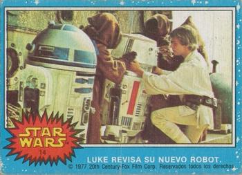 1977 Topps Star Wars (Mexico) #14 Luke revisa su nuevo robot Front