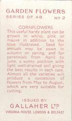 1938 Gallaher Garden Flowers #2 Cornflowers Back