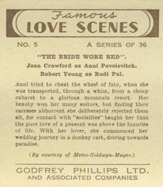 1939 Godfrey Phillips Famous Love Scenes #5 Joan Crawford / Robert Young Back