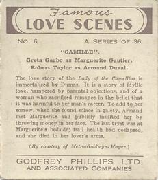 1939 Godfrey Phillips Famous Love Scenes #6 Greta Garbo / Robert Taylor Back