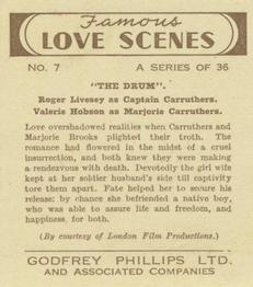 1939 Godfrey Phillips Famous Love Scenes #7 Roger Livesey / Valerie Hobson Back