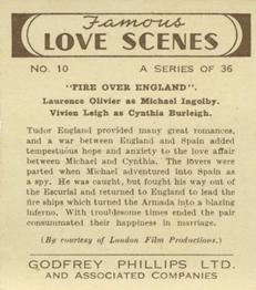 1939 Godfrey Phillips Famous Love Scenes #10 Laurence Olivier / Vivien Leigh Back