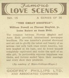 1939 Godfrey Phillips Famous Love Scenes #15 William Powell / Luise Rainer Back