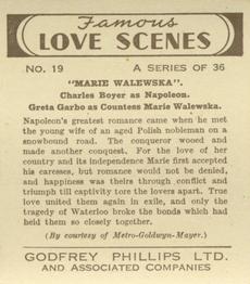 1939 Godfrey Phillips Famous Love Scenes #19 Charles Boyer / Greta Garbo Back