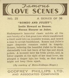 1939 Godfrey Phillips Famous Love Scenes #25 Leslie Howard / Norma Shearer Back