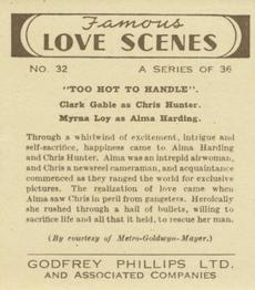 1939 Godfrey Phillips Famous Love Scenes #32 Clark Gable / Myrna Loy Back