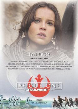2016 Topps Star Wars Rogue One Series 1 - 9 Card Numbered #1 Jyn Erso Back