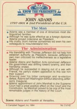 1984 Campbell Taggart Know the Presidents #2 John Adams Back