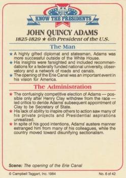 1984 Campbell Taggart Know the Presidents #6 John Quincy Adams Back