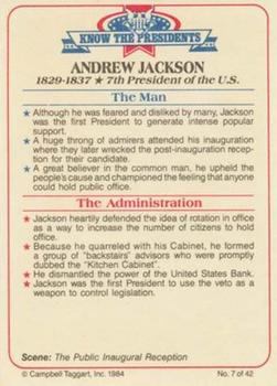 1984 Campbell Taggart Know the Presidents #7 Andrew Jackson Back