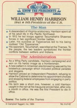 1984 Campbell Taggart Know the Presidents #9 William Henry Harrison Back