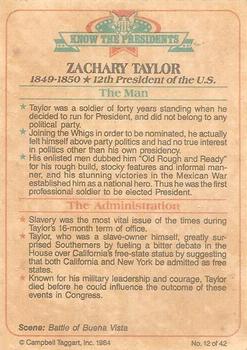 1984 Campbell Taggart Know the Presidents #12 Zachary Taylor Back