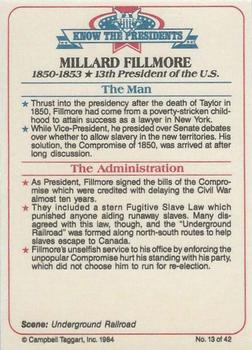 1984 Campbell Taggart Know the Presidents #13 Millard Fillmore Back