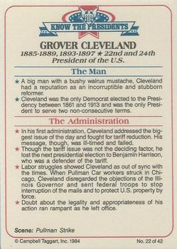 1984 Campbell Taggart Know the Presidents #22 Grover Cleveland Back