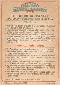 1984 Campbell Taggart Know the Presidents #25 Theodore Roosevelt Back