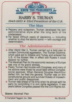 1984 Campbell Taggart Know the Presidents #32 Harry S. Truman Back