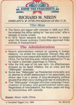 1984 Campbell Taggart Know the Presidents #36 Richard M. Nixon Back