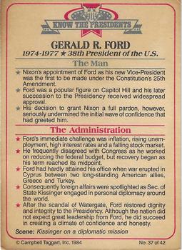 1984 Campbell Taggart Know the Presidents #37 Gerald R. Ford Back