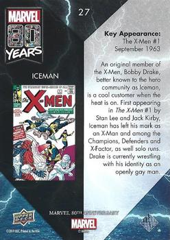 2019 Upper Deck Marvel 80th Anniversary - Color Spike #27 Iceman Back