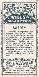 1906 Wills's Time & Money in Different Countries #39 Sweden Back