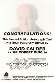 2008 Rittenhouse James Bond In Motion - Autographs Full Bleed Design #NNO David Calder Back