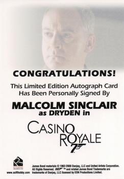2008 Rittenhouse James Bond In Motion - Autographs Full Bleed Design #NNO Malcolm Sinclair Back