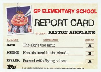 2020 Topps Garbage Pail Kids: Late to School - Booger Green #20a Payton Airplane Back