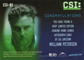 2004 Strictly Ink CSI Series 2 - Autographs #CSI-B1 William Petersen Back