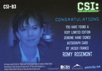 2004 Strictly Ink CSI Series 2 - Autographs #CSI-B3 Romy Rosemont Back