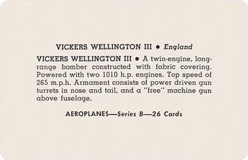 1940 Card-O Aeroplanes Series B (R112-3) #NNO Vickers Wellington III Back
