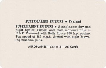 1940 Card-O Aeroplanes Series B (R112-3) #NNO Supermarine Spitfire Back