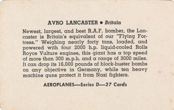 1941 Card-O Aeroplanes Series D (R112-5) #NNO Avro Lancaster Back
