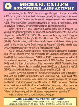 1993 Eclipse AIDS Awareness #8 Michael Callen Back