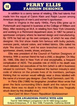 1993 Eclipse AIDS Awareness #15 Perry Ellis Back