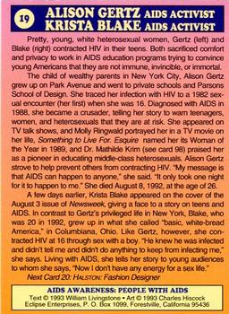 1993 Eclipse AIDS Awareness #19 Alison Gertz / Krista Blake Back