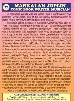 1993 Eclipse AIDS Awareness #27 Markalan Joplin Back
