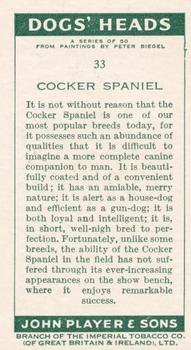 1955 Player's Dogs' Head #33 Cocker Spaniel Back