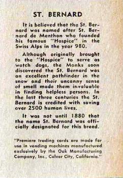 1957 Oak Manufacturing Premiere Dogs #NNO St. Bernard Back