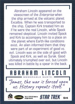 2020 Rittenhouse Star Trek The Original Series Archives & Inscriptions #94-02 Abraham Lincoln Back