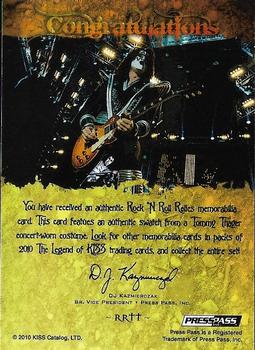 2010 Press Pass The Legend of Kiss - Rock Star Relics Gold #RRTT Tommy Thayer Back