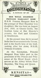 1937 Kensitas Coronation #5 Princess Margaret Back