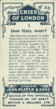 1916 Player's Cries of London (2nd Series) #1 Door Mats, want? Back