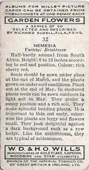 1939 Wills's Garden Flowers #32 Nemesia Back