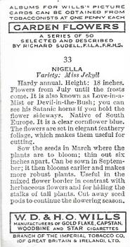 1939 Wills's Garden Flowers #33 Nigella Back