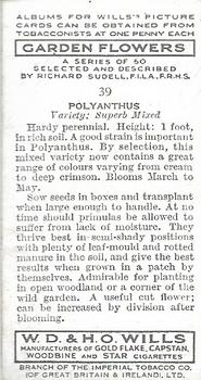1939 Wills's Garden Flowers #39 Polyanthus Back