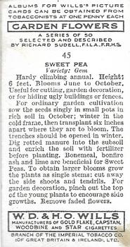 1939 Wills's Garden Flowers #45 Sweet Pea Back