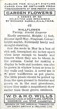 1939 Wills's Garden Flowers #49 Wallflower Back
